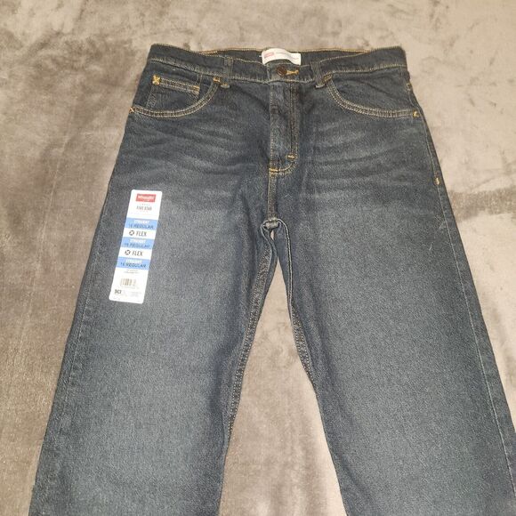 Wrangler Boys Jeans Five Star Straight Fit Flex Size 16 Dark Blue New - Picture 2 of 4